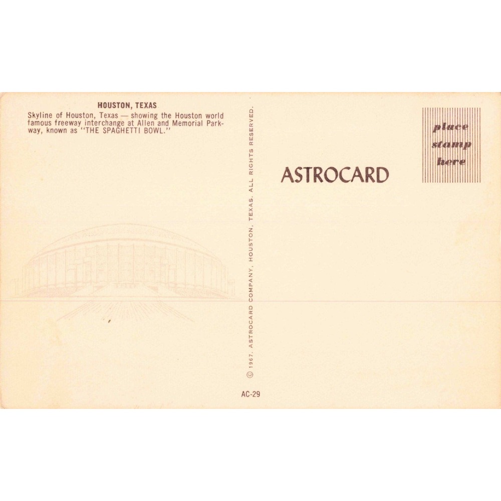 Vintage 1967 Houston Texas Skyline Spaghetti Bowl Freeway Astrocard Postcard - Picture 2 of 2